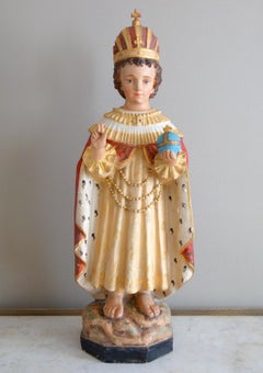 Infant Jesus of Prague, polychromatic & gilt plaster statue - 19th century