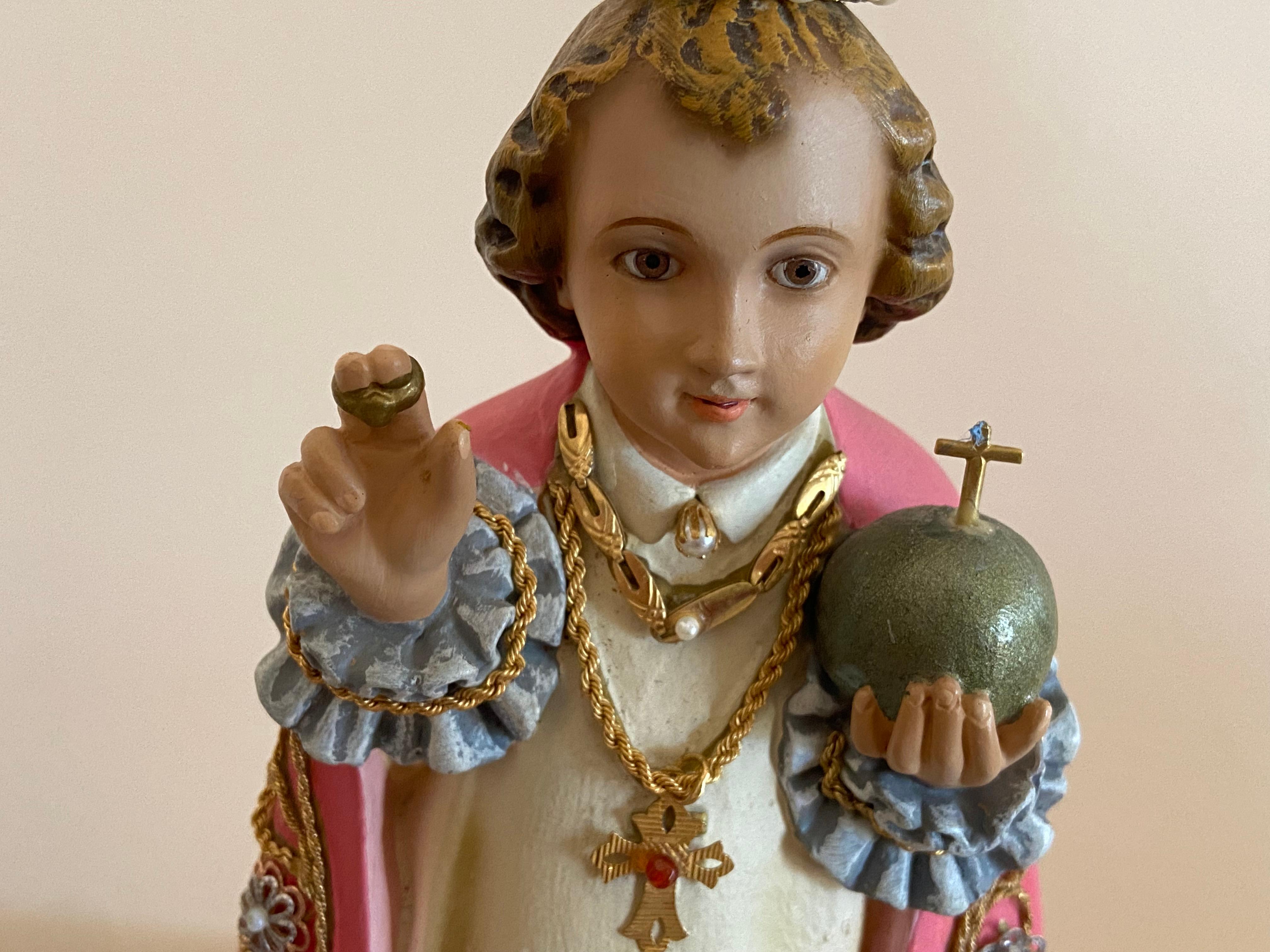 Infant Jesus Prague Covered in 18/14 Kt Gold, Precious Stones, Unique Work of Art 1