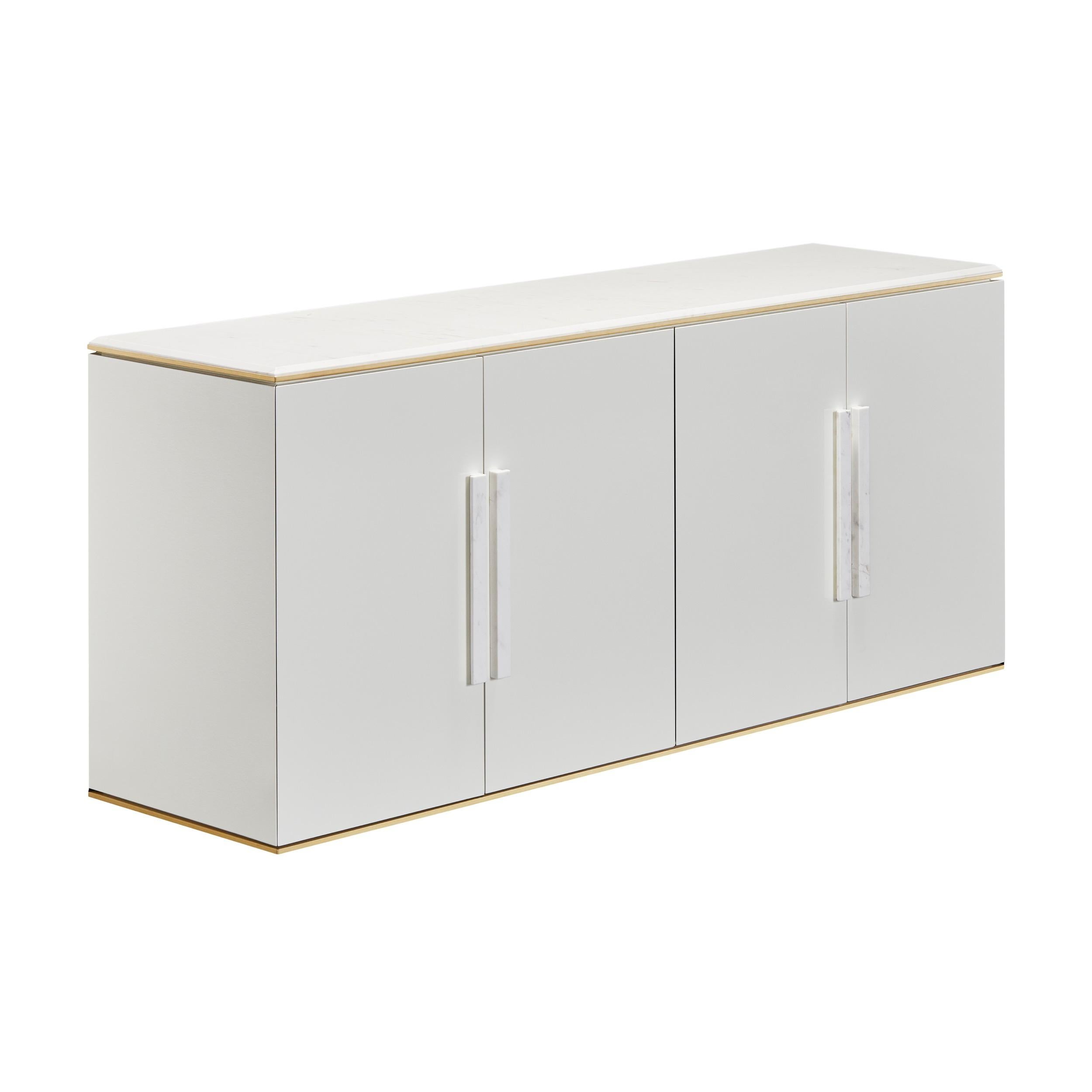 Modern Infante II sideboard with Olympic White marble top and handles