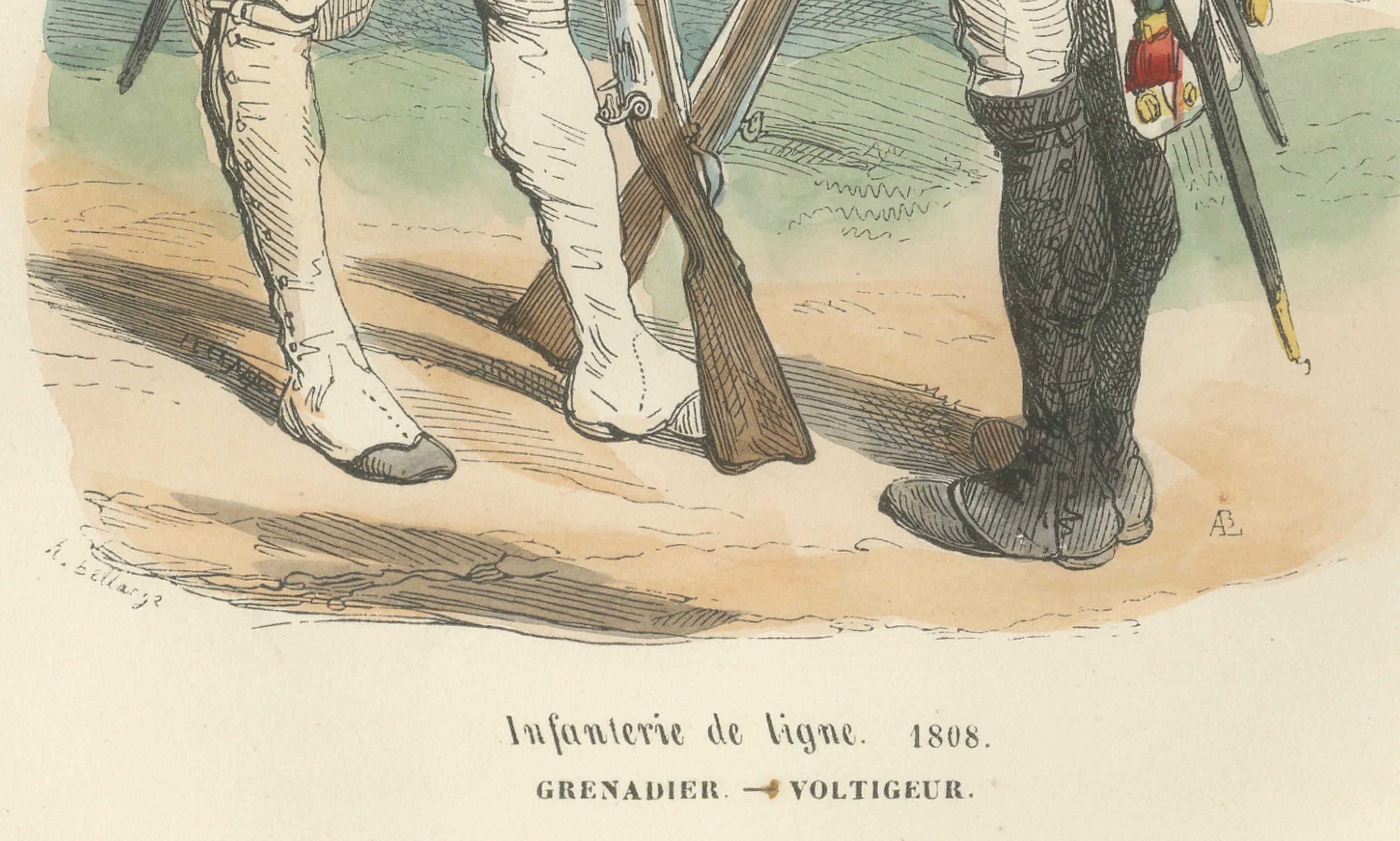 Infanterie de Ligne 1808, Grenadier and Voltigeur, Napoleonic Print, 1843
