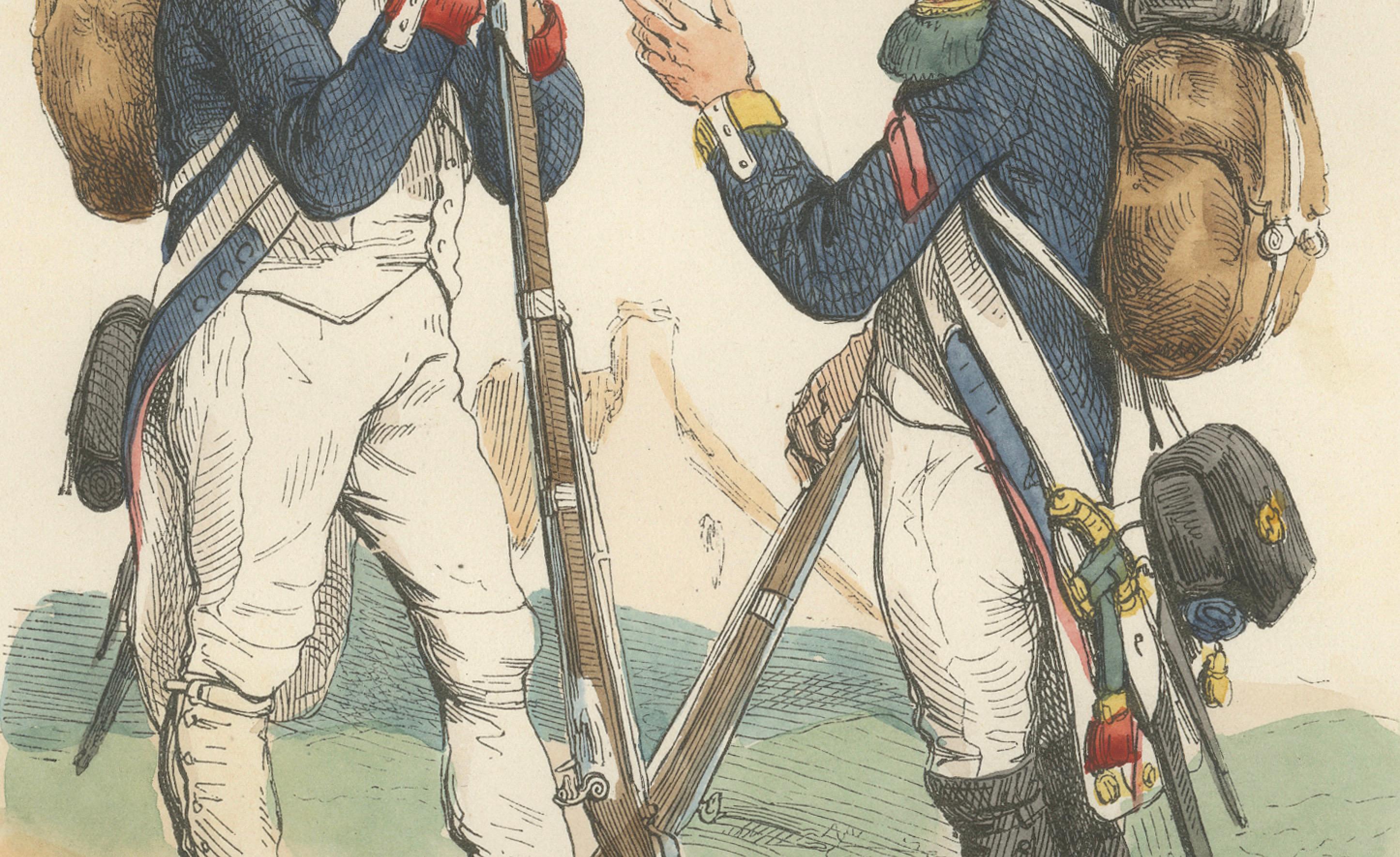 Infanterie de Ligne 1808, Grenadier and Voltigeur, Napoleonic Print, 1843