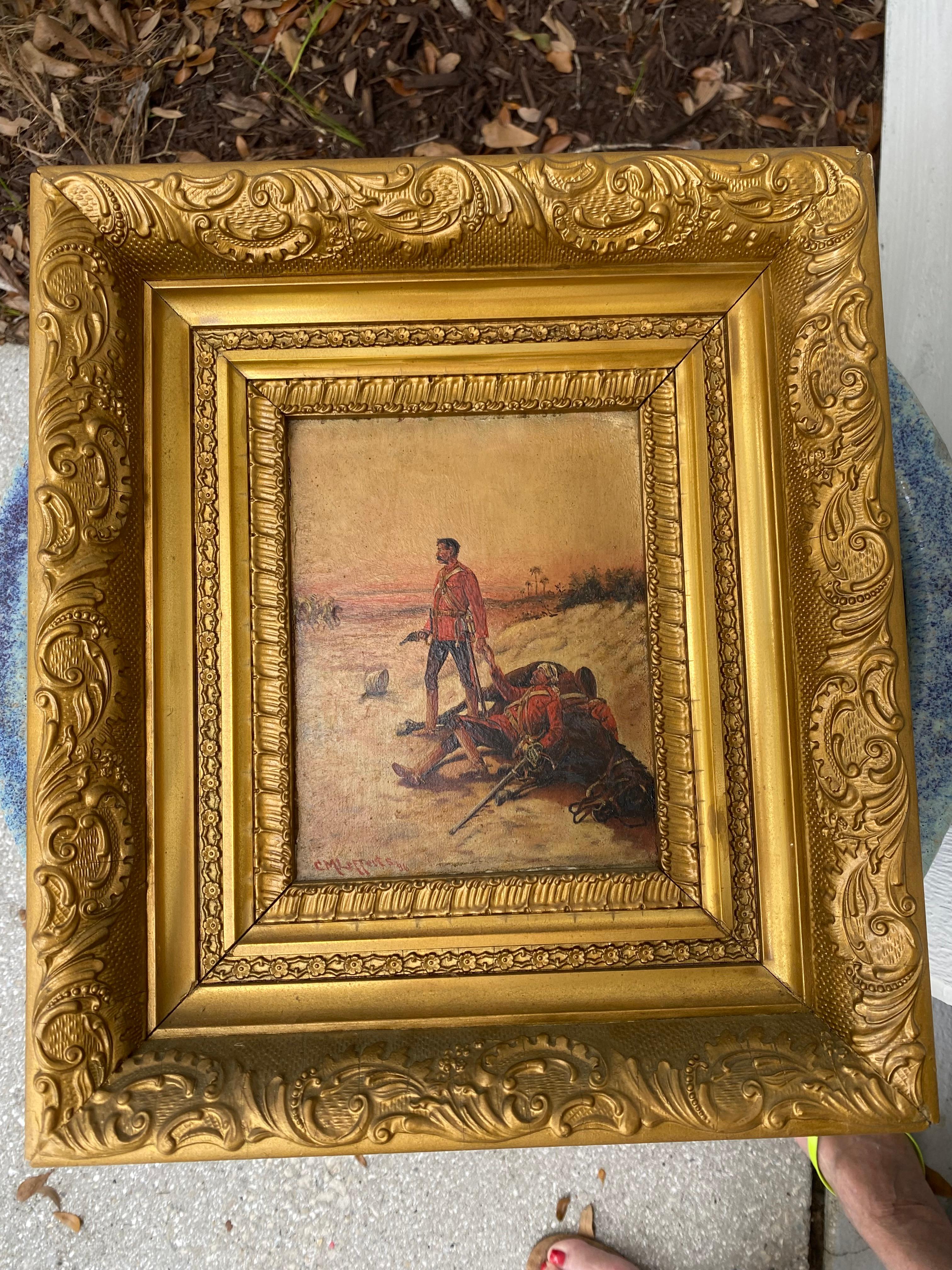 American Infantrymen Orientalist Landscape by Charles Mackubin Lefferts Oil on Panel For Sale