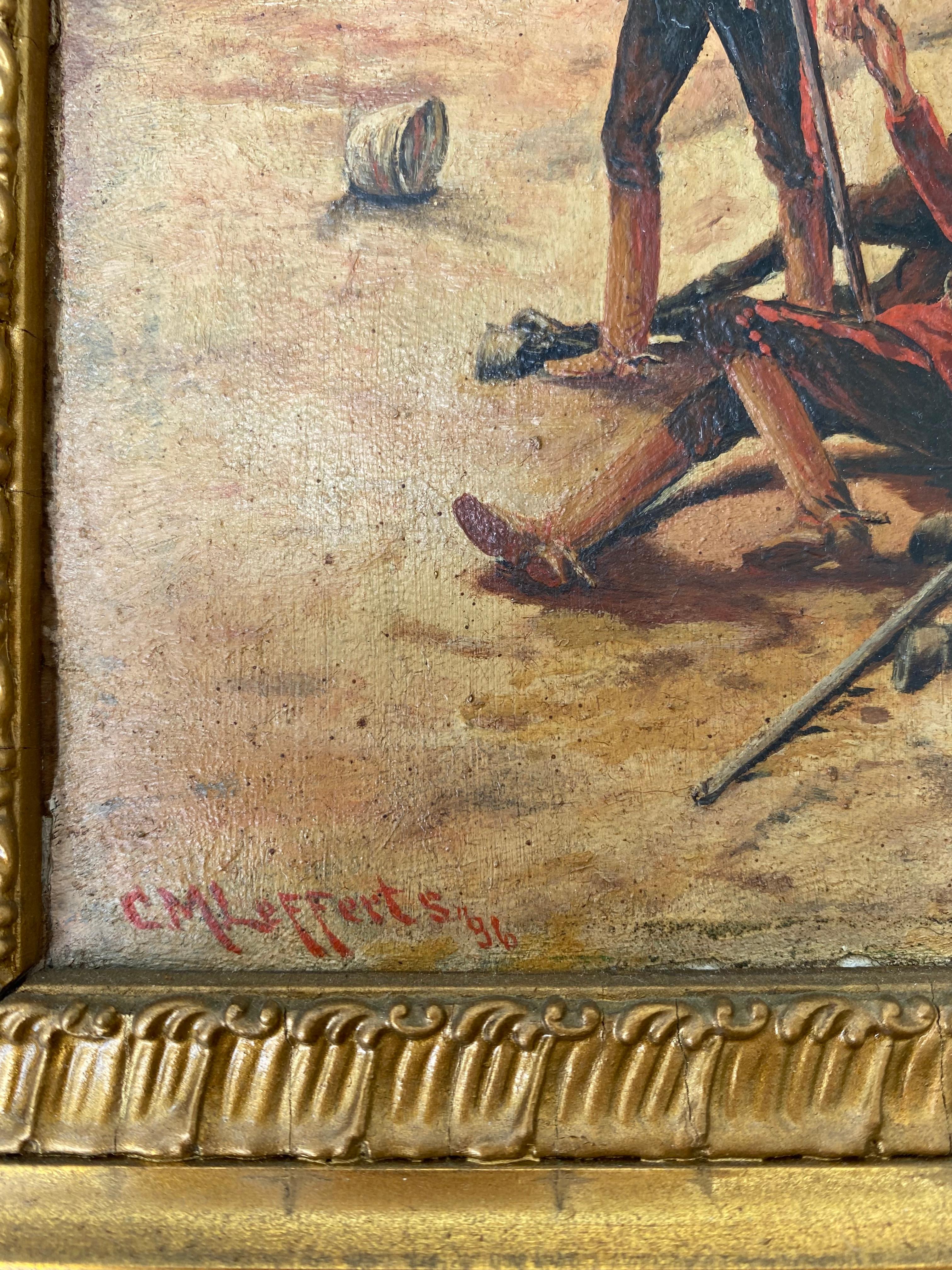 Infantrymen Orientalist Landscape by Charles Mackubin Lefferts Oil on Panel In Good Condition For Sale In Sarasota, FL