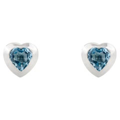 Infatuation Dainty Heart Shape Blue Topaz Stud Earrings in 14k White Gold