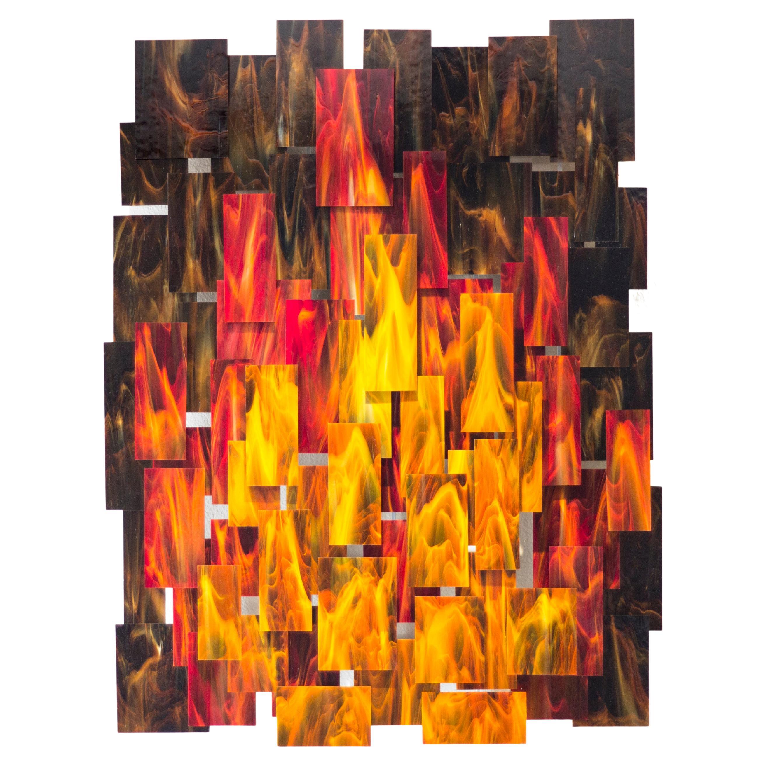 "Inferno" Original Glass and Metal Wall Sculpture For Sale