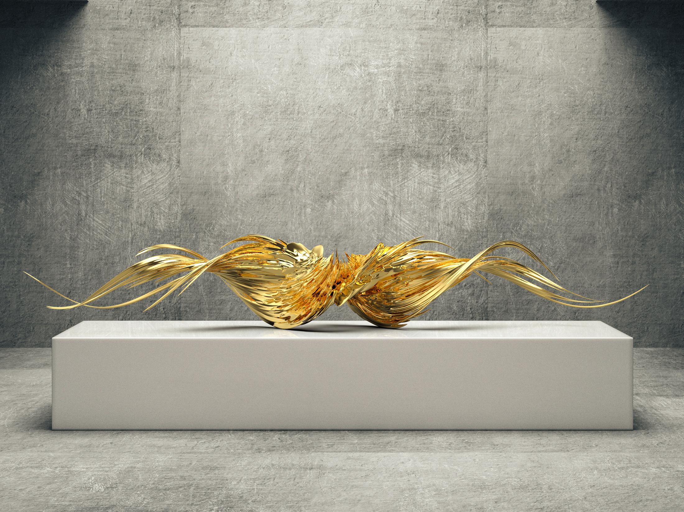 Resin Infernum Abstract Golden Sculpture For Sale