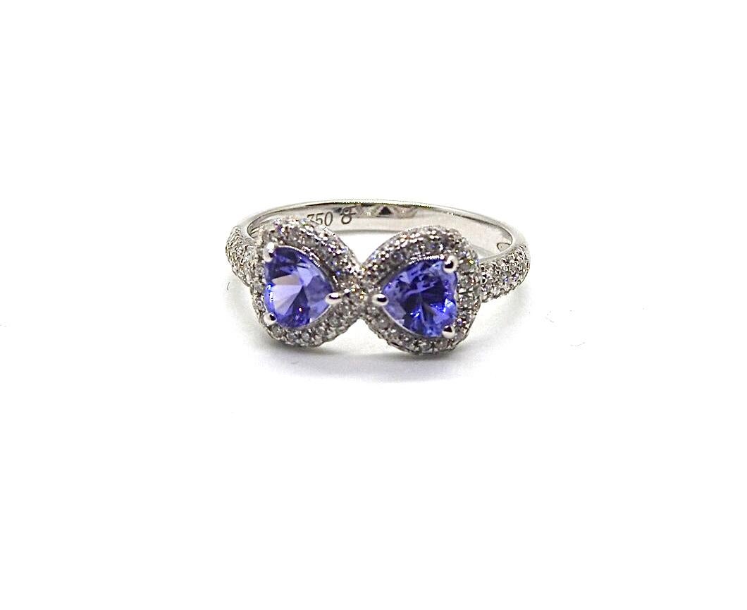 Modern “Infinite Eight of Hearts” Diamonds and Iolite Hearts Ring