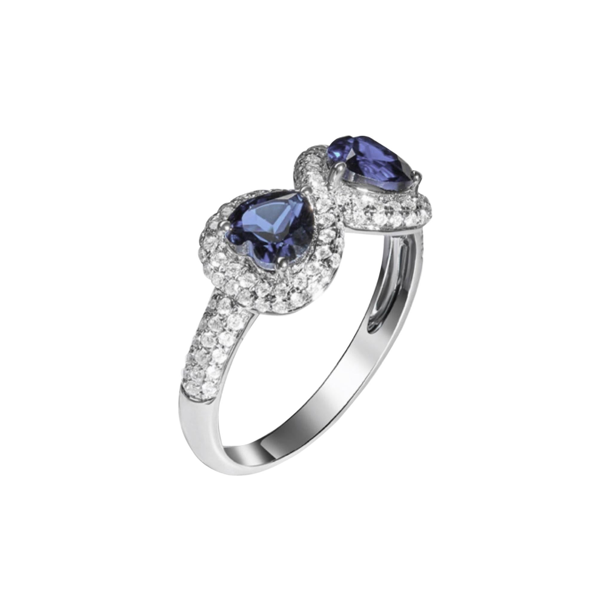 “Infinite Eight of Hearts” Diamonds and Iolite Hearts Ring