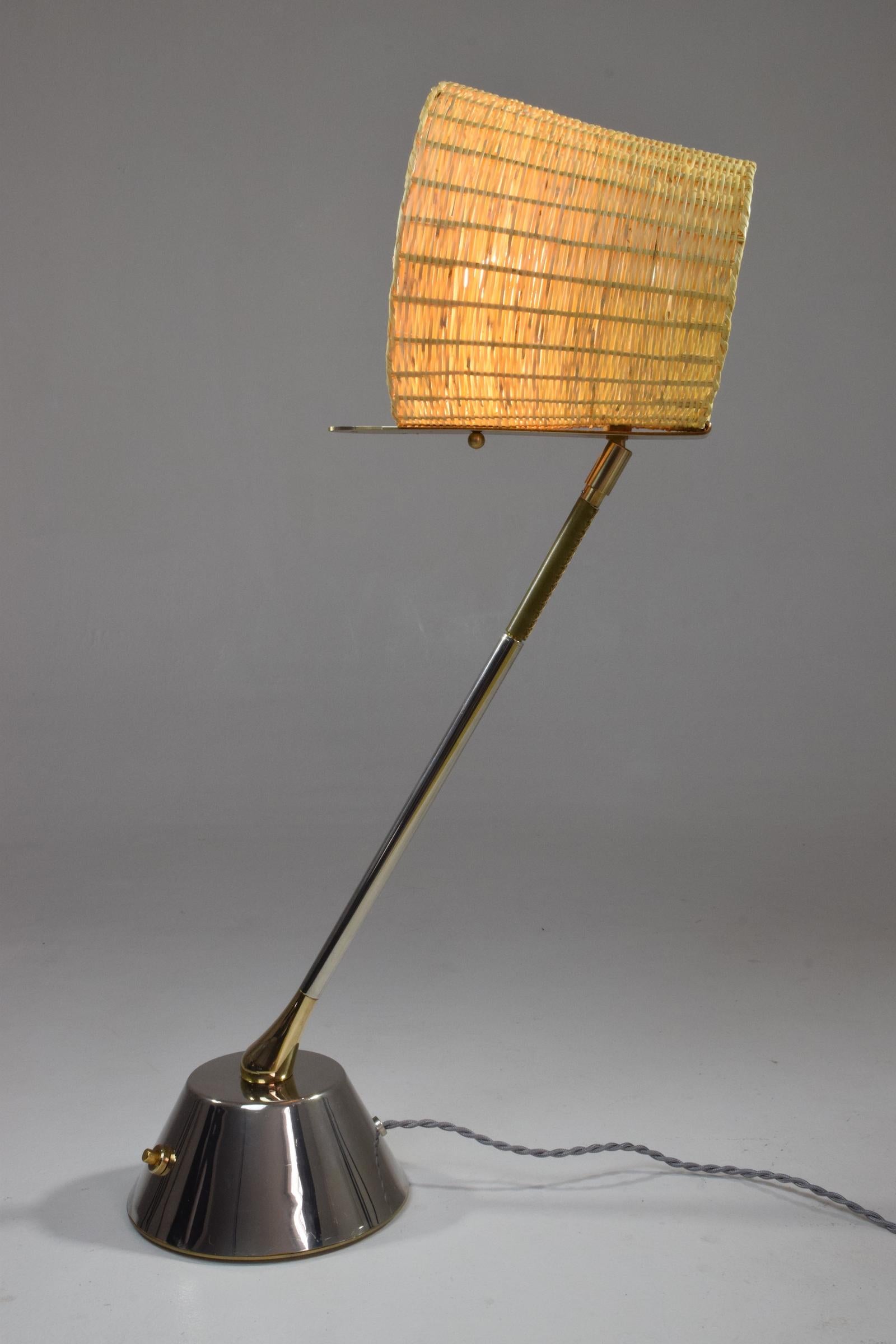 Infinitus-II Contemporary Articulating Brass and Rattan Lamp, Flow Collection 3
