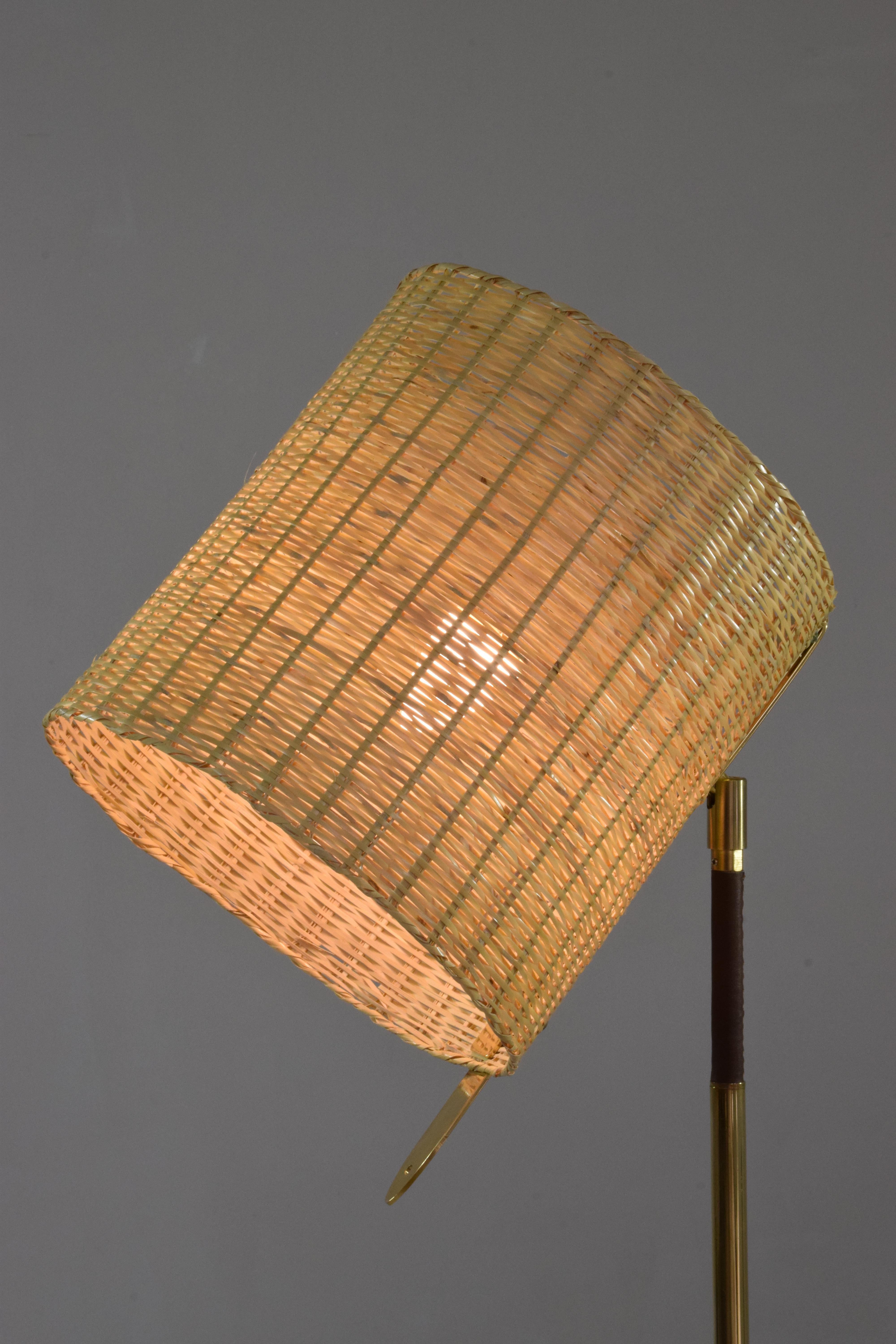 Polished Infinitus-Vi Contemporary Tall Brass and Rattan Lamp, Flow Collection