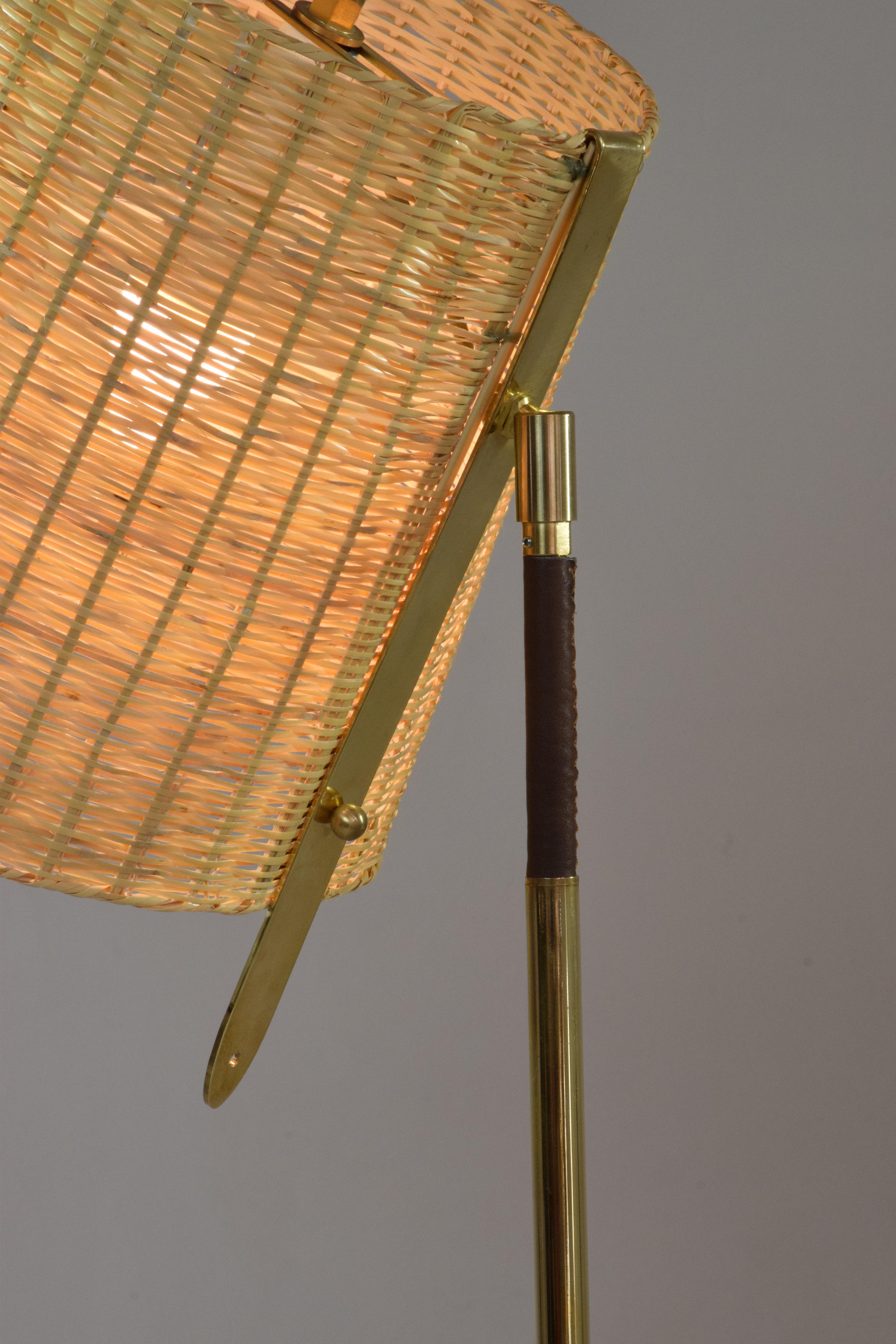 Infinitus-Vi Contemporary Tall Brass and Rattan Lamp, Flow Collection 2