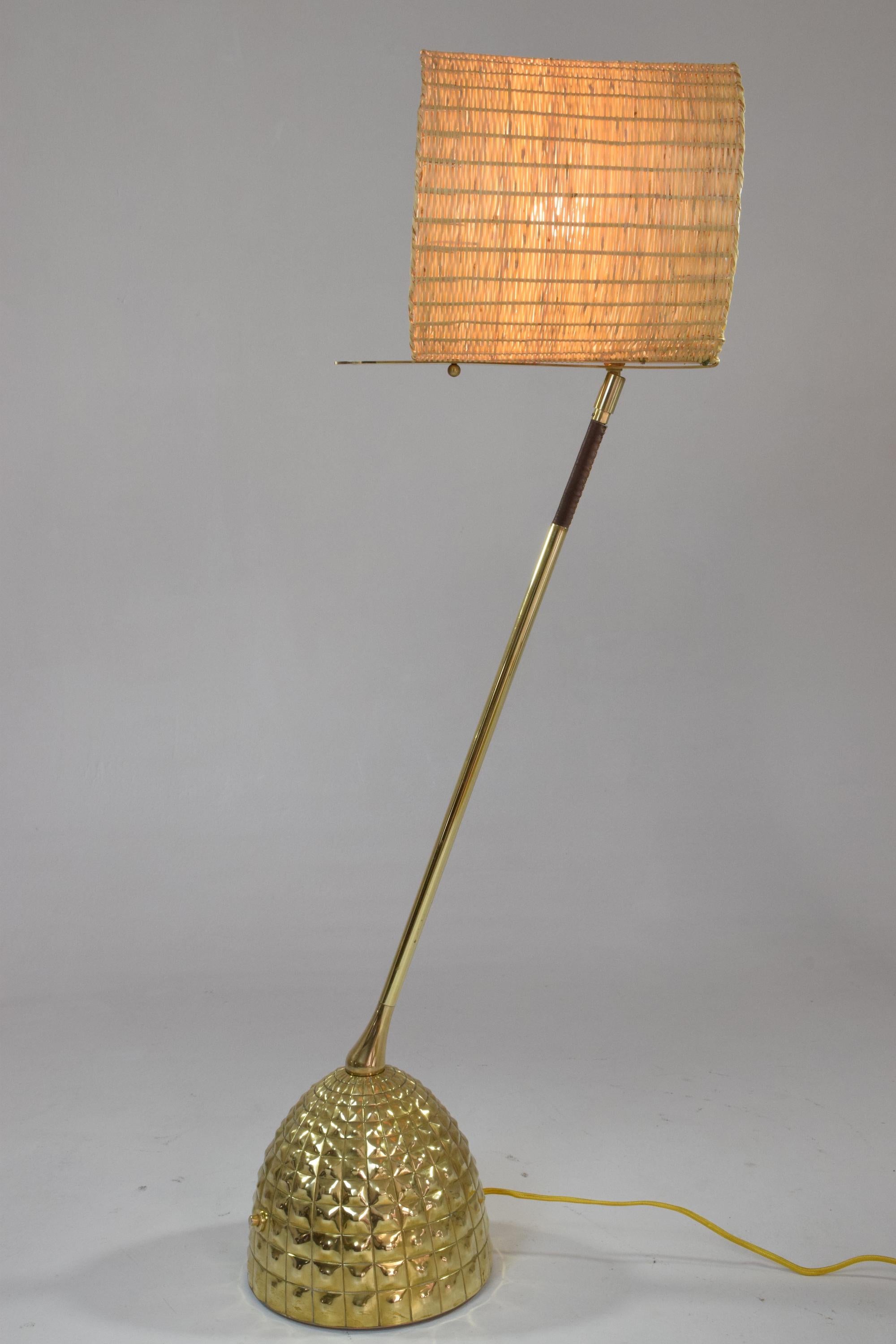 Modern Infinitus-Vi Contemporary Tall Brass and Rattan Lamp, Flow Collection