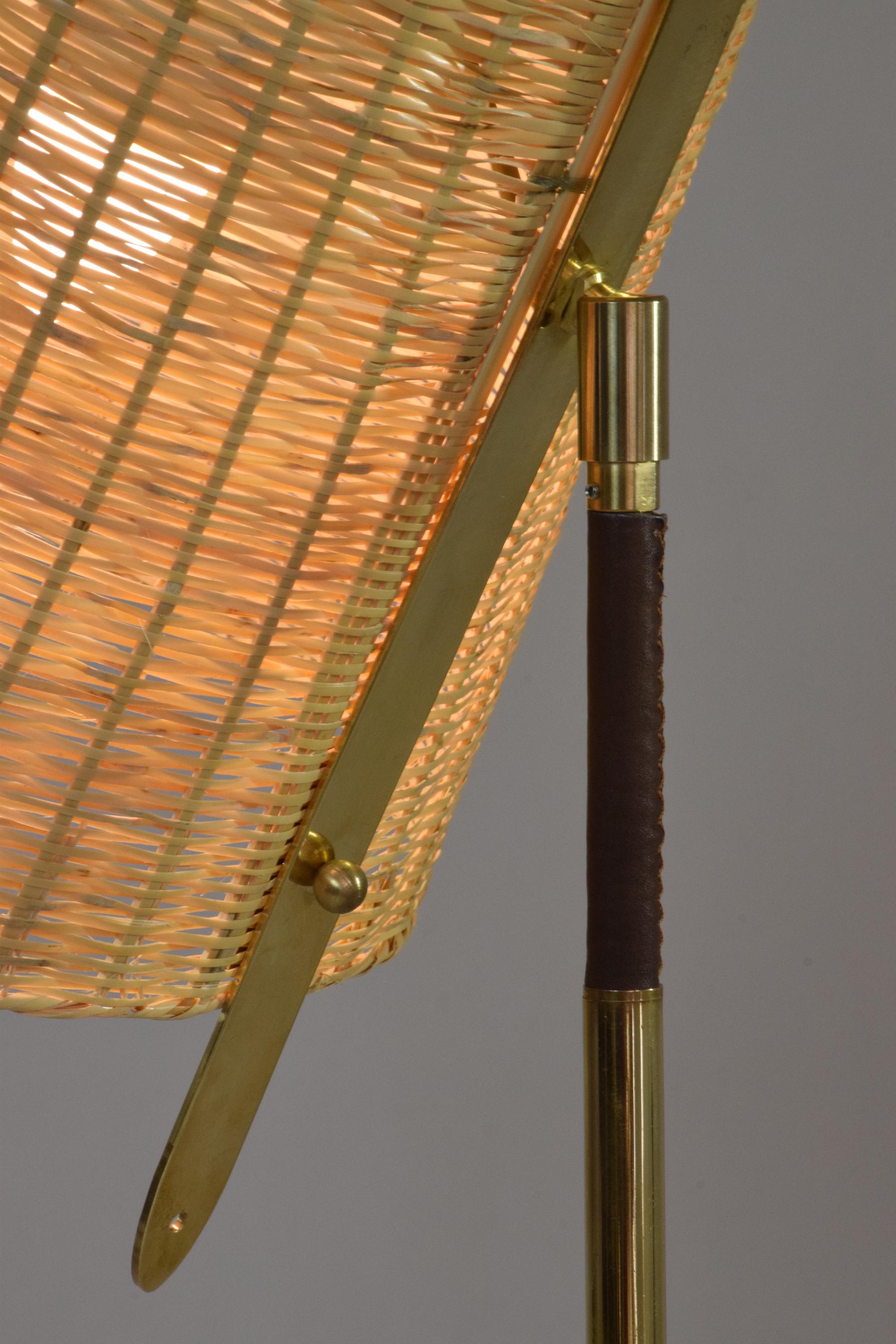 Infinitus-Vi Contemporary Tall Brass and Rattan Lamp, Flow Collection 1