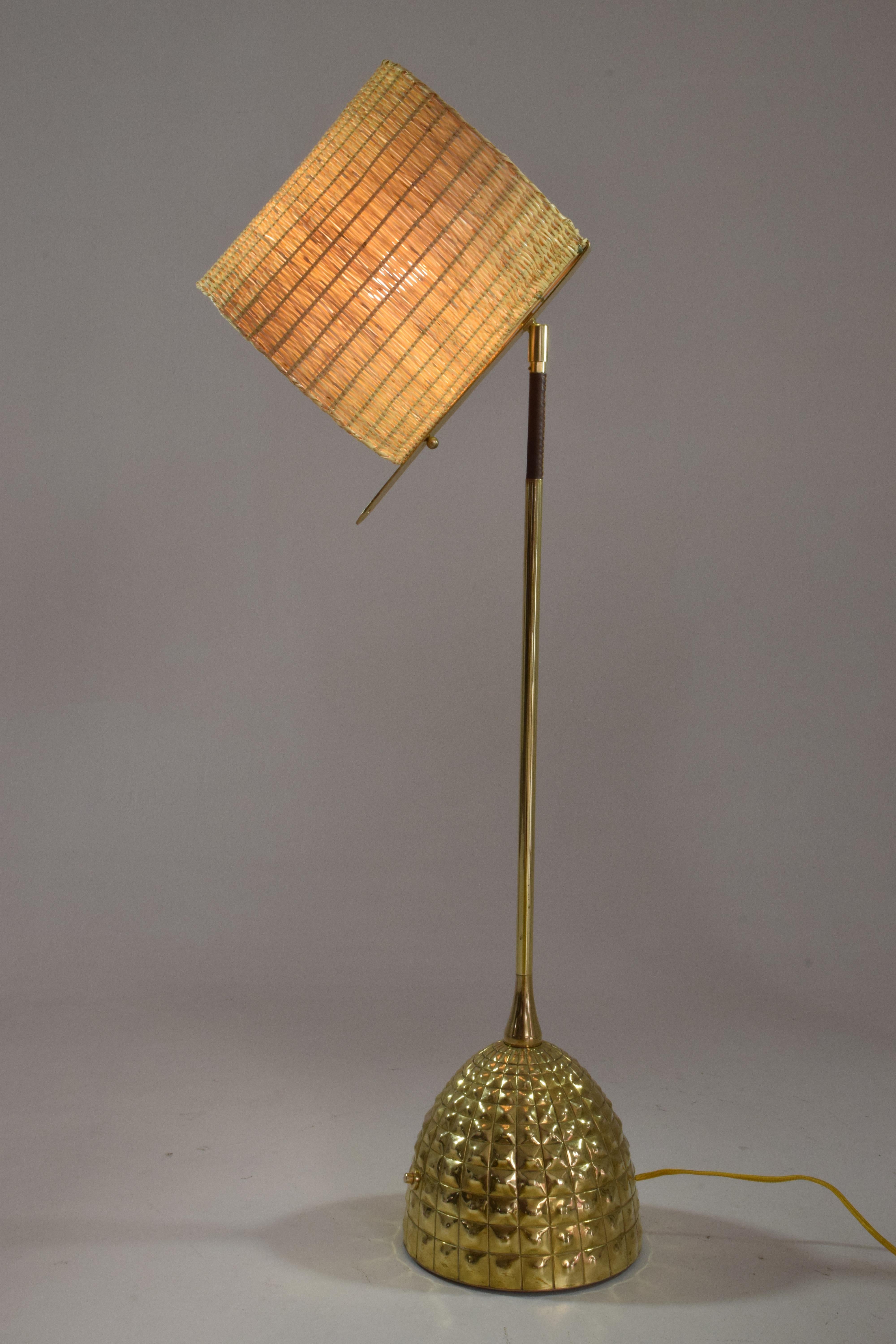 French Infinitus-Vi Contemporary Tall Brass and Rattan Lamp, Flow Collection