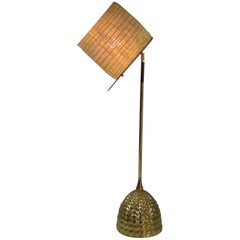 Infinitus-Vi Contemporary Tall Brass and Rattan Lamp, Flow Collection