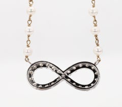 Infinity 1.34 Carat Natural Diamonds and 2 Tone Gold Pendant with Pearls