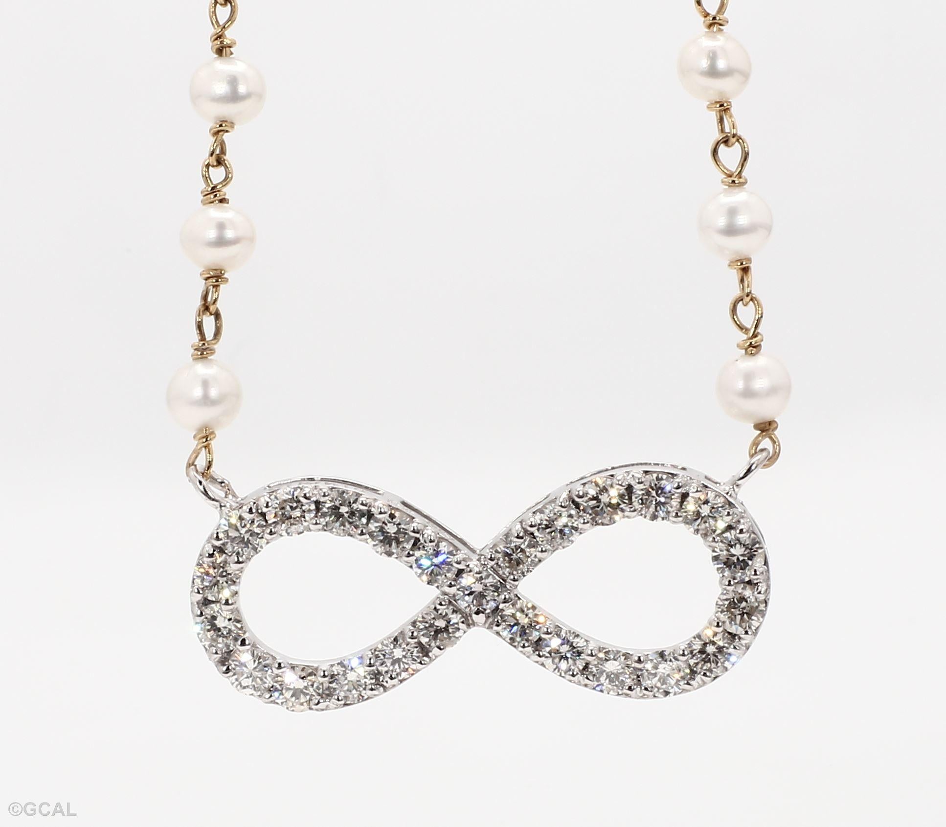 Ciondolo Infinity con diamanti naturali da 1,34 carati e oro in due tonalità con perle In condizioni Nuovo in vendita a New York, NY