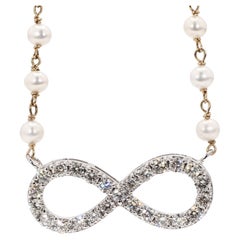 Infinity 1.34 Carat Natural Diamonds and 2 Tone Gold Pendant with Pearls