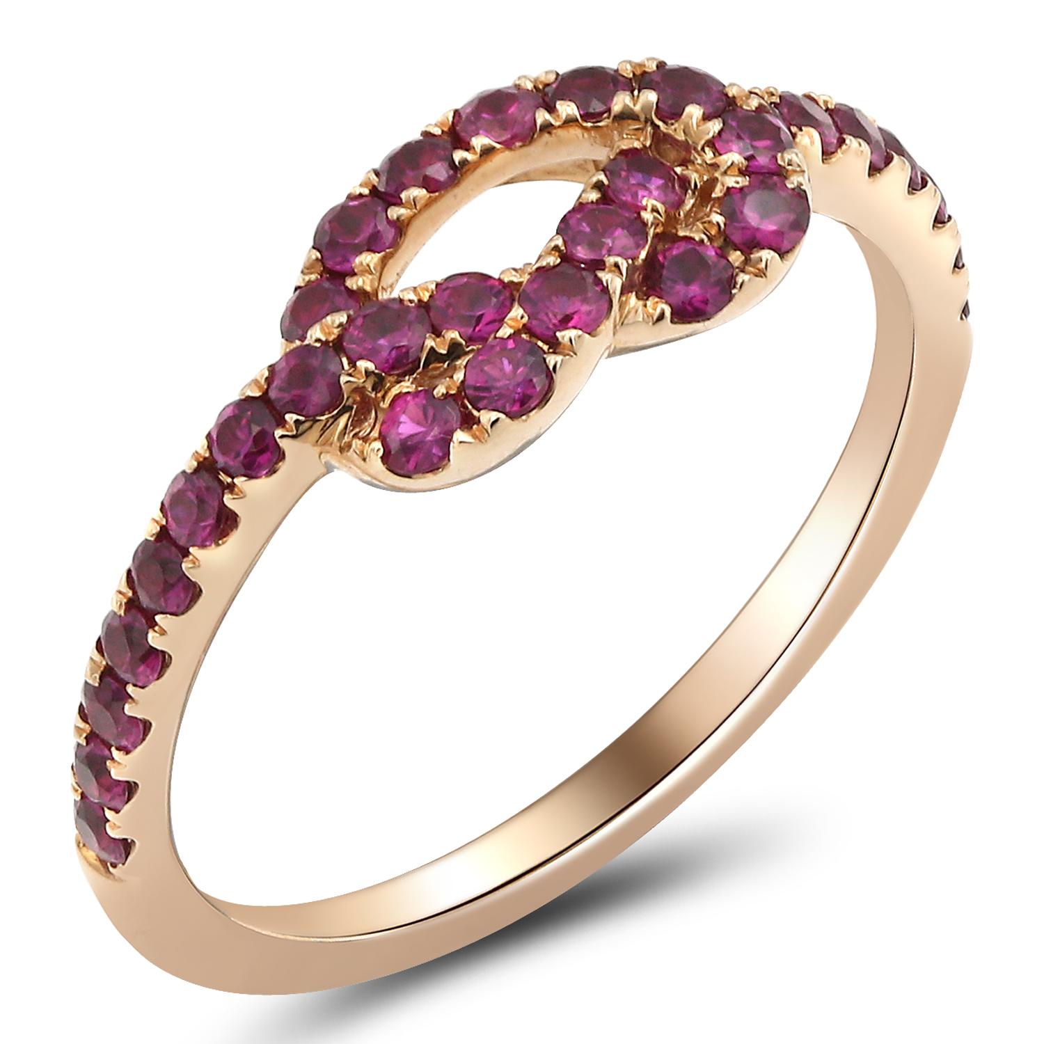 Round Cut Infinity 18 Karat Pink Gold and Ruby Cocktail Ring For Sale