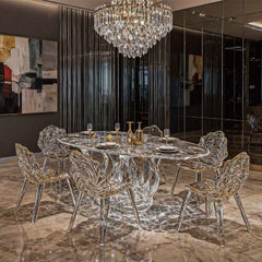 Tavolo da pranzo Infinity Arc - Lussuoso tavolo da pranzo scultoreo in cristallo acrilico
