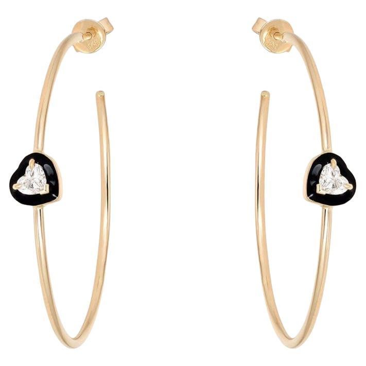 Orecchini a cerchio Infinity con smalto nero e diamanti in oro giallo 14K
