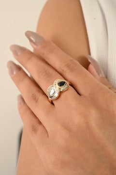 Infinity Blue Sapphire and Diamond Ring in Gypsy Setting 14k Solid Yellow gold