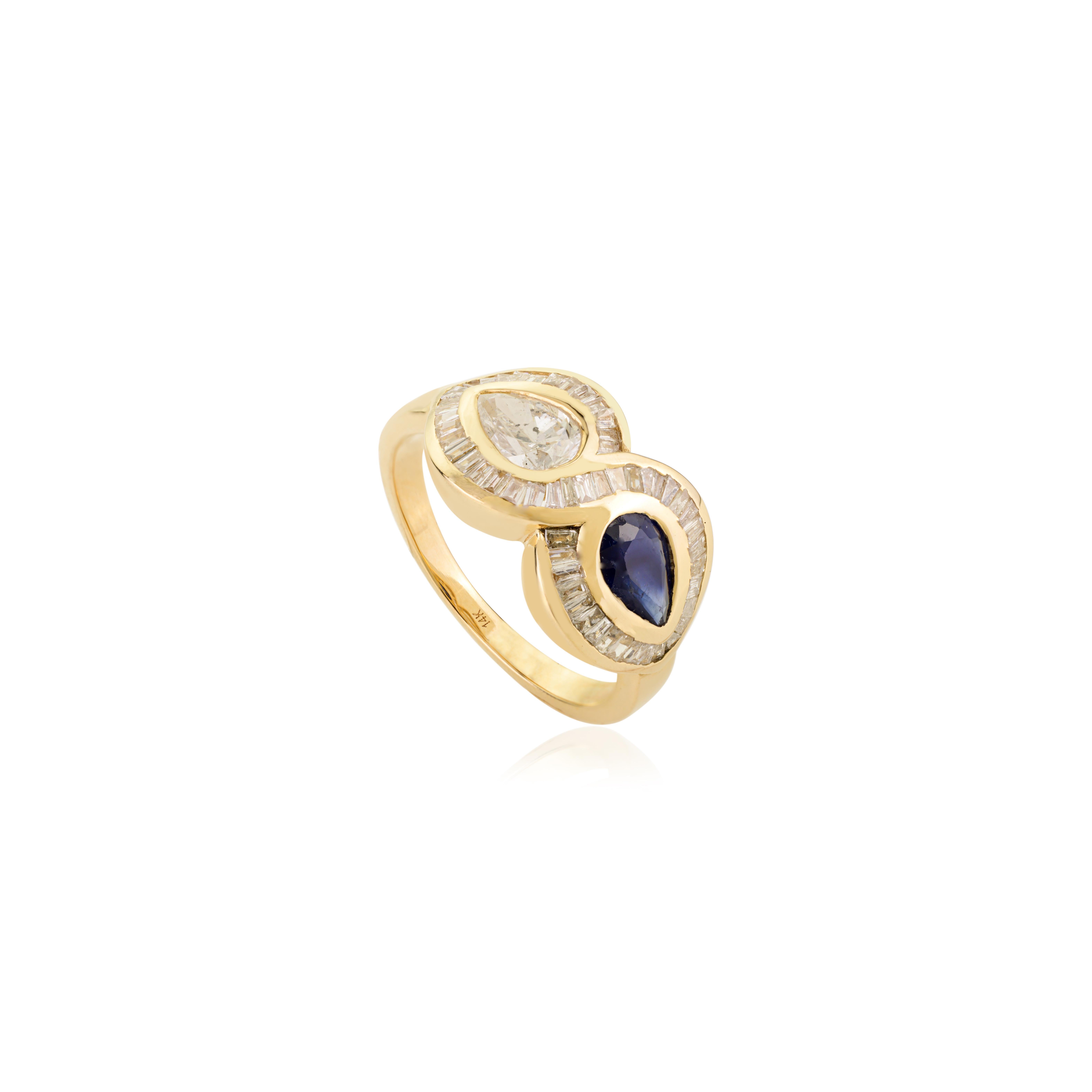 En vente :  Bague Infinity saphir bleu et diamant en monture tsigane 14k or jaune massif 3
