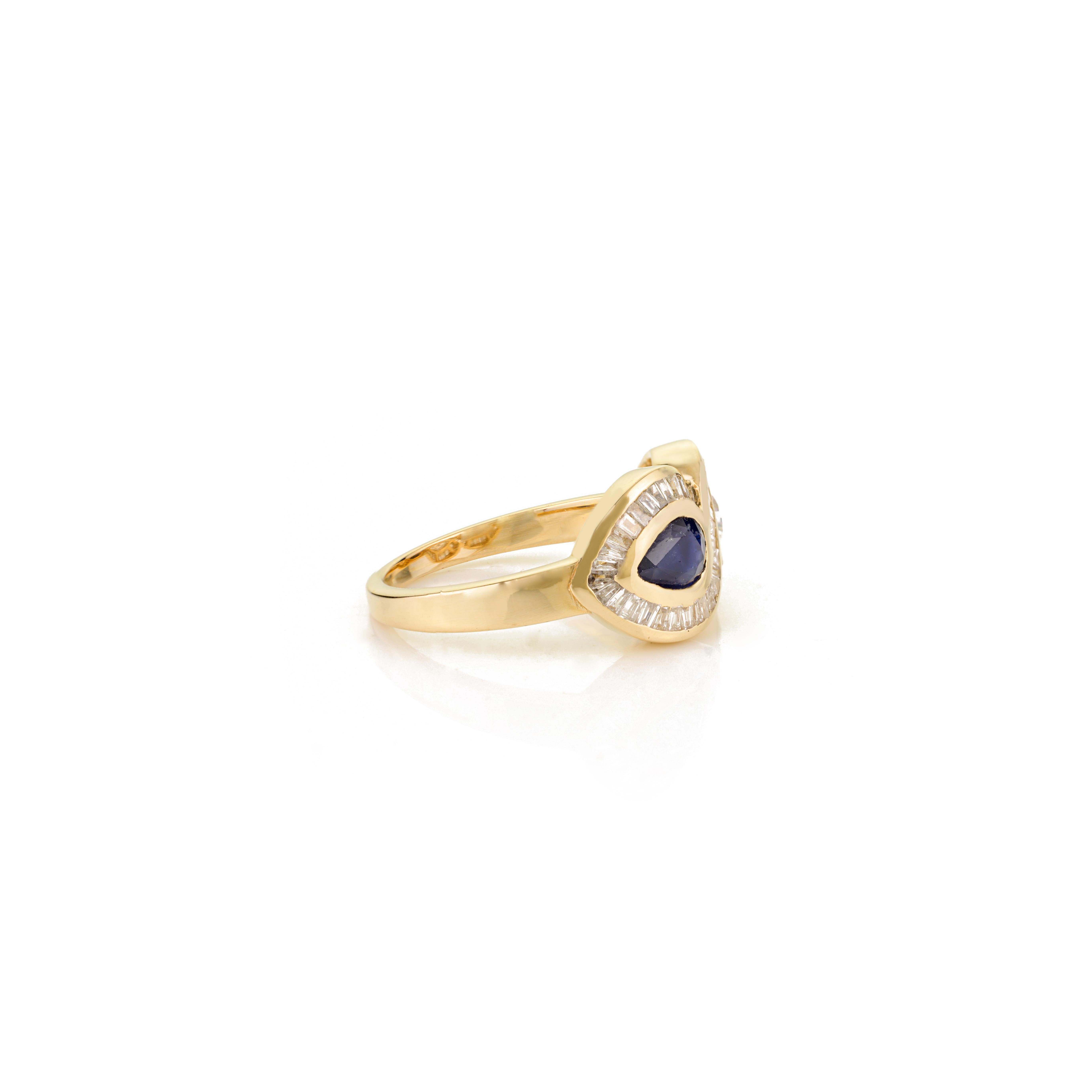 En vente :  Bague Infinity saphir bleu et diamant en monture tsigane 14k or jaune massif 7