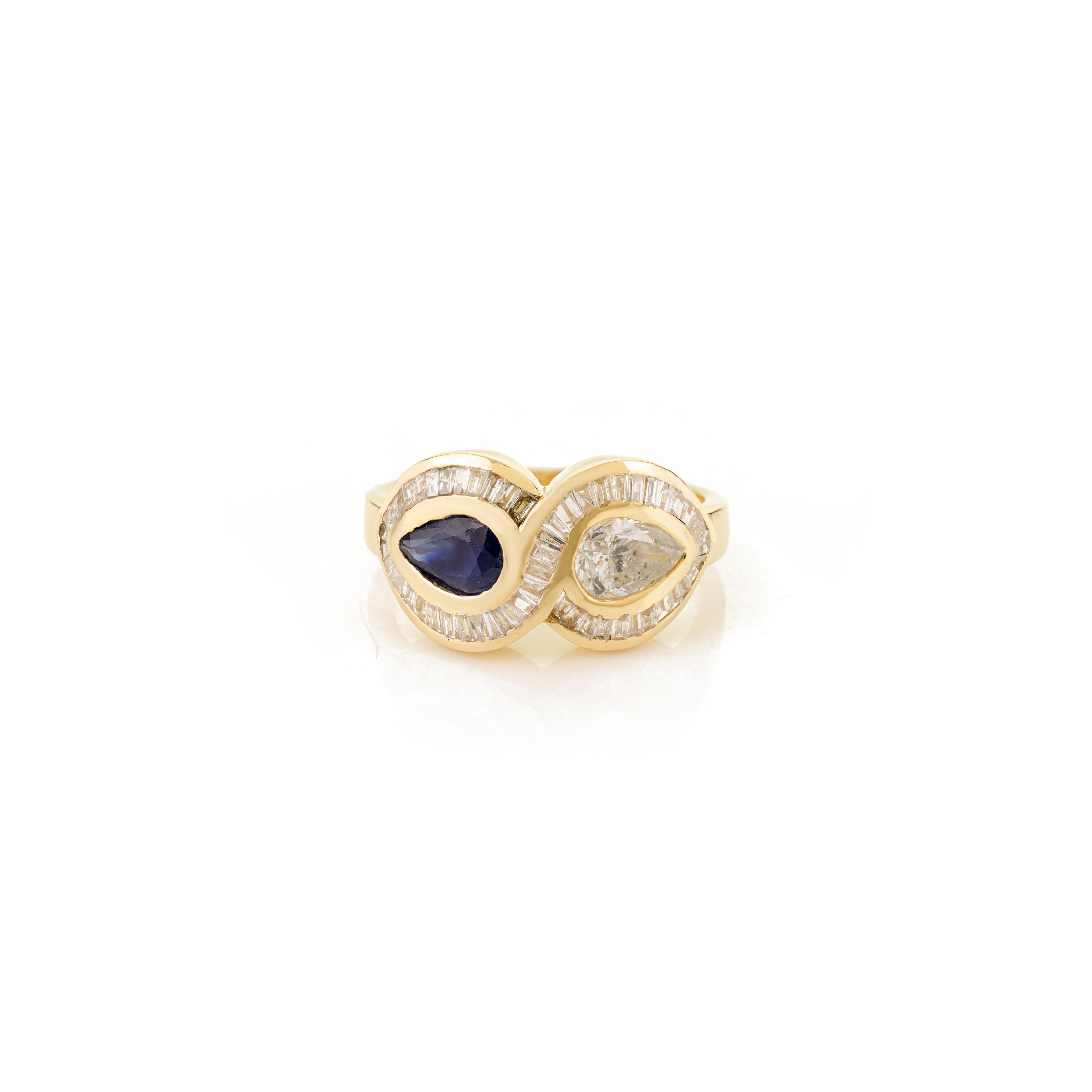 En vente :  Bague Infinity saphir bleu et diamant en monture tsigane 14k or jaune massif 9