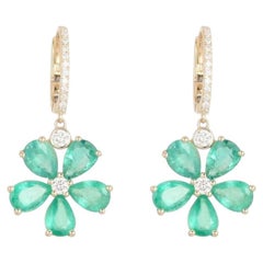 5.99ct Emerald & 0.35ct Diamond 14K Yellow Gold Drop Earrings