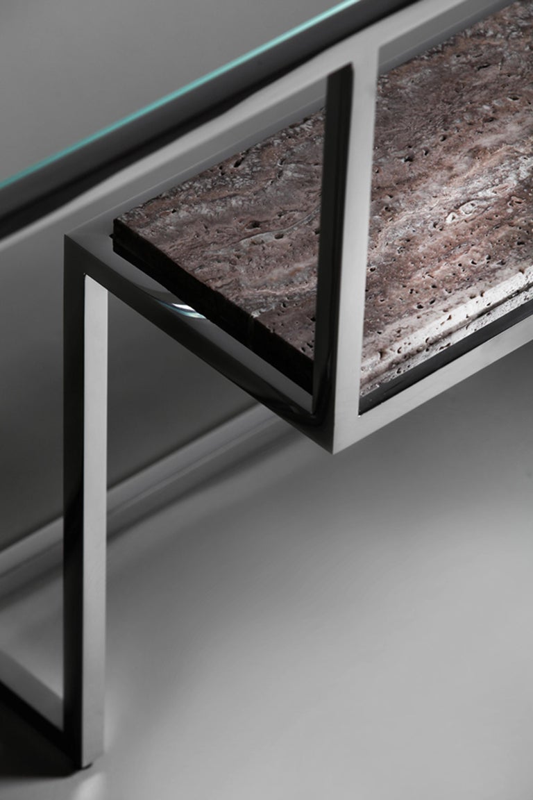 Infinity Console Infinity, Console in Hand Polished Stainless Steel and Travertino ...