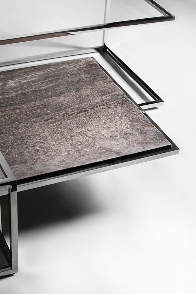 Infinity Console Infinity, Console in Hand Polished Stainless Steel and Travertino ...