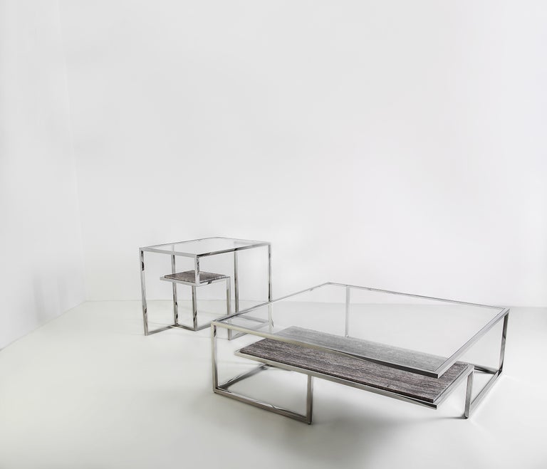 Infinity Console Infinity, Console in Hand Polished Stainless Steel and Travertino ...