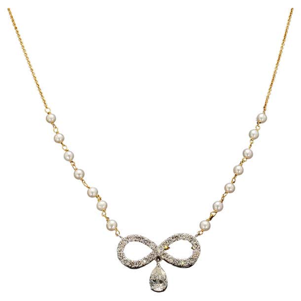 Solitaire Infinity natural diamonds and gold pendant with pearls For ...