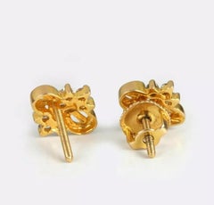 Infinity Diamond Floral Design Earrings in 14K Solid Yellow Gold