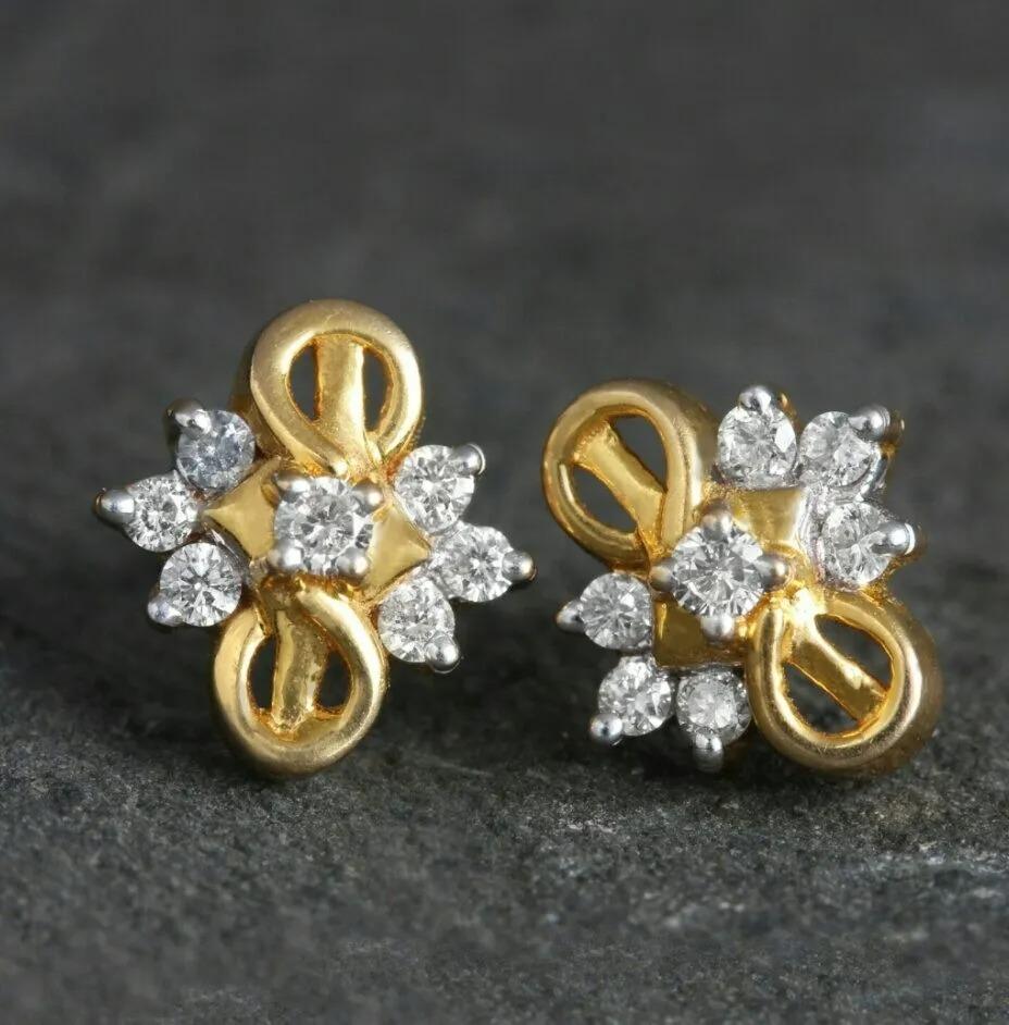 Infinity Diamond Floral Design Earrings in 14K Solid Yellow Gold In New Condition For Sale In Chicago, IL