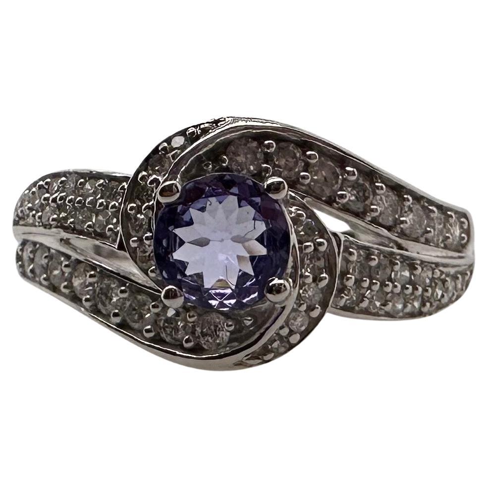 infinity Diamond ring 10KT white gold NATURAL tanzanite For Sale