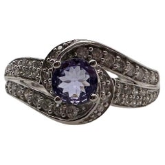 Bague infinie en or blanc 10 carats avec tanzanite naturelle