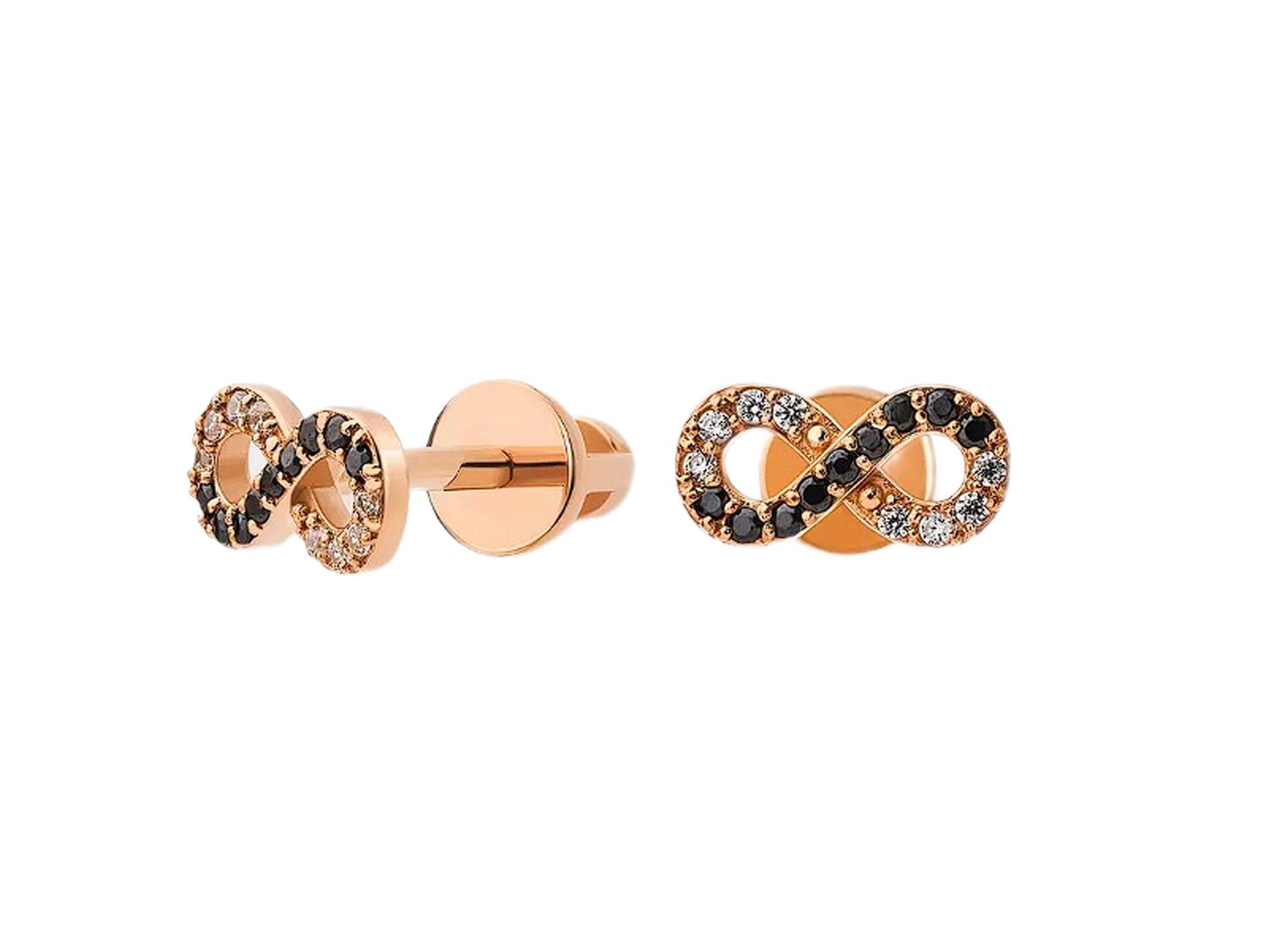 Round Cut Infinity earrings studs in 14k gold. For Sale
