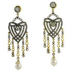 Boucles d'oreilles Infinity & Heart en or et argent avec perles et diamants pavés