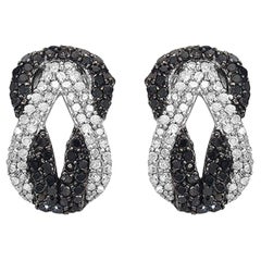 Infinity Knot Stud Earrings Black and White Diamonds Sterling Silver