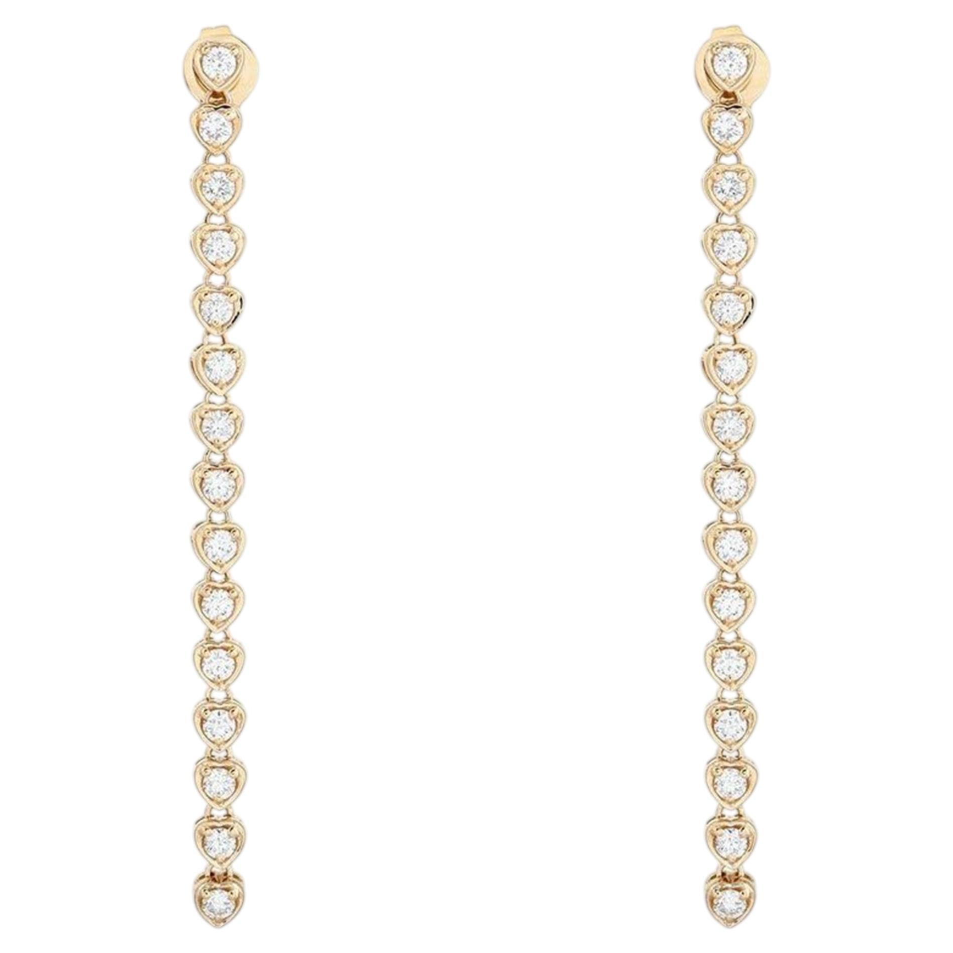 Orecchini pendenti a forma di cuore in oro giallo 14 carati con diamante da 1,70 carati in vendita