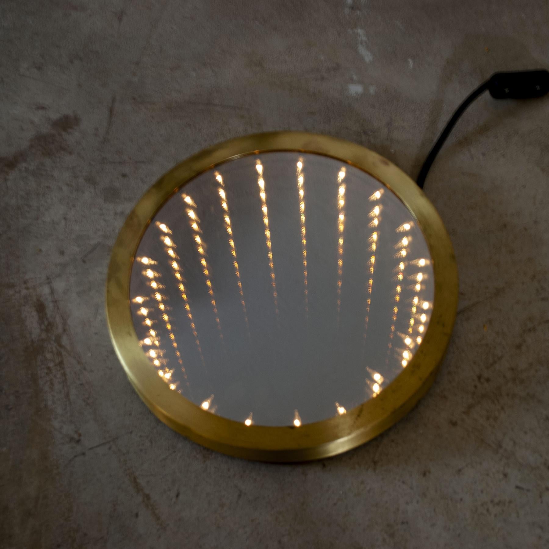 Brass Infinity mirror vintage 1970s. For Sale
