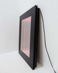 Vintage Infinity Mirror with Black Metal Frame and LED Lights, Italy