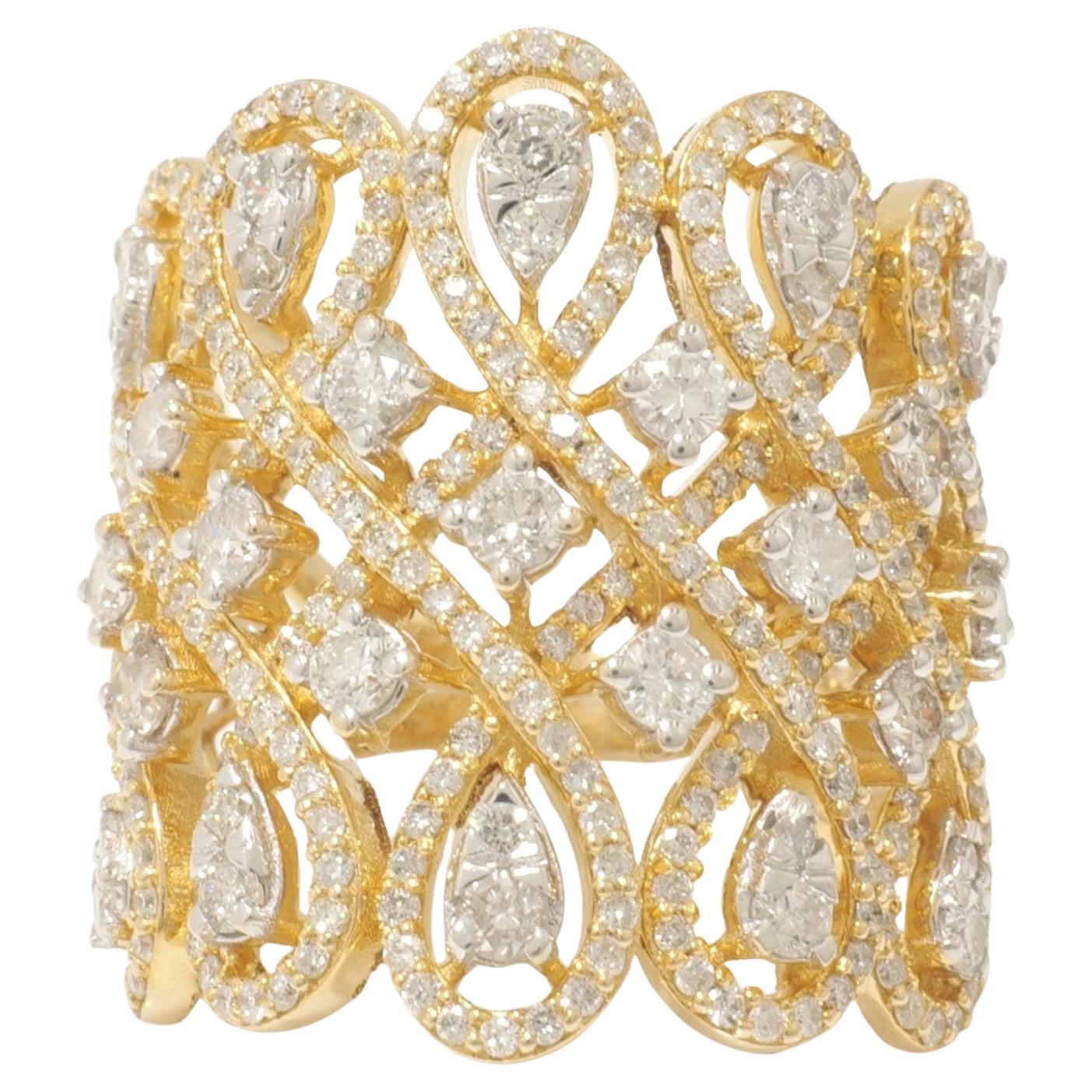 Infinity Natural Diamond Wide Ring in 14k Solid Gold (Certified)