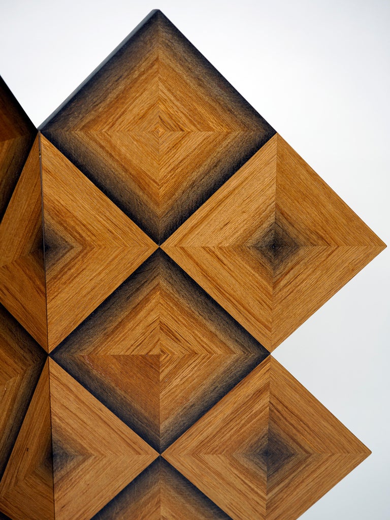 Contemporary Infinity Square Marquetry 4-Panel Screen in 1,200 Year-Old Bog Oak For Sale