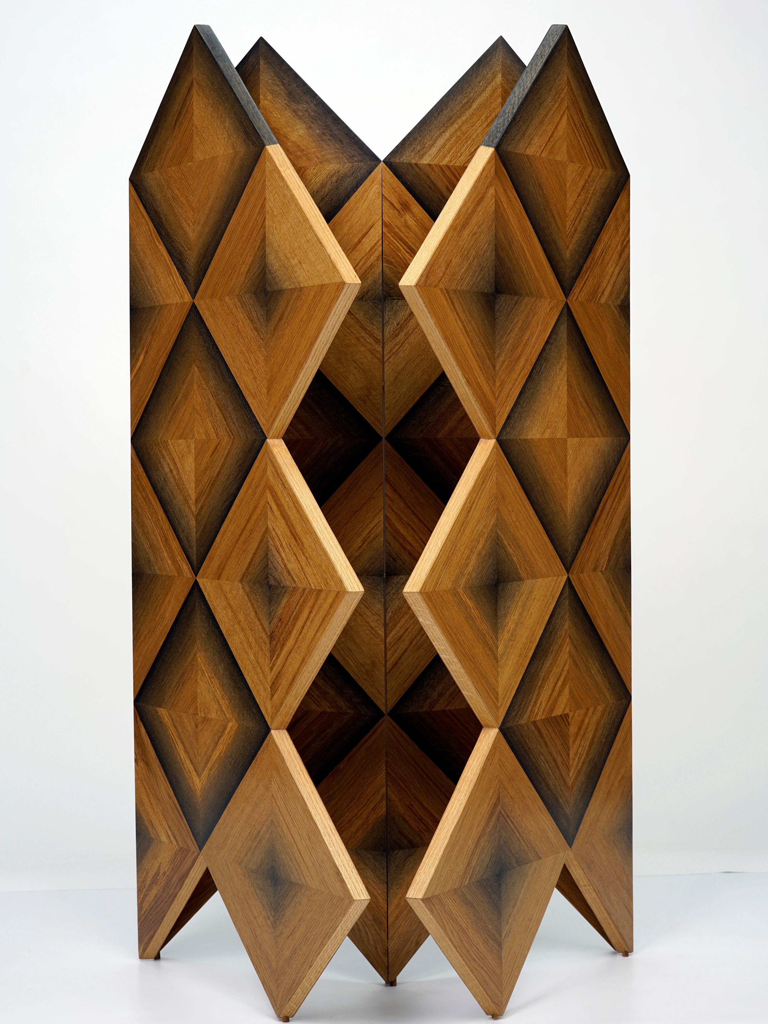 American Infinity Square Marquetry 4-Panel Screen in 1, 200 Year-Old Bog Oak For Sale