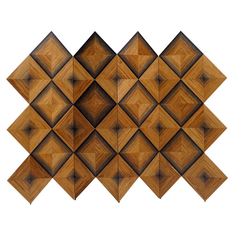 Infinity Square Marquetry 4-Panel Screen in 1,200 Year-Old Bog Oak For Sale