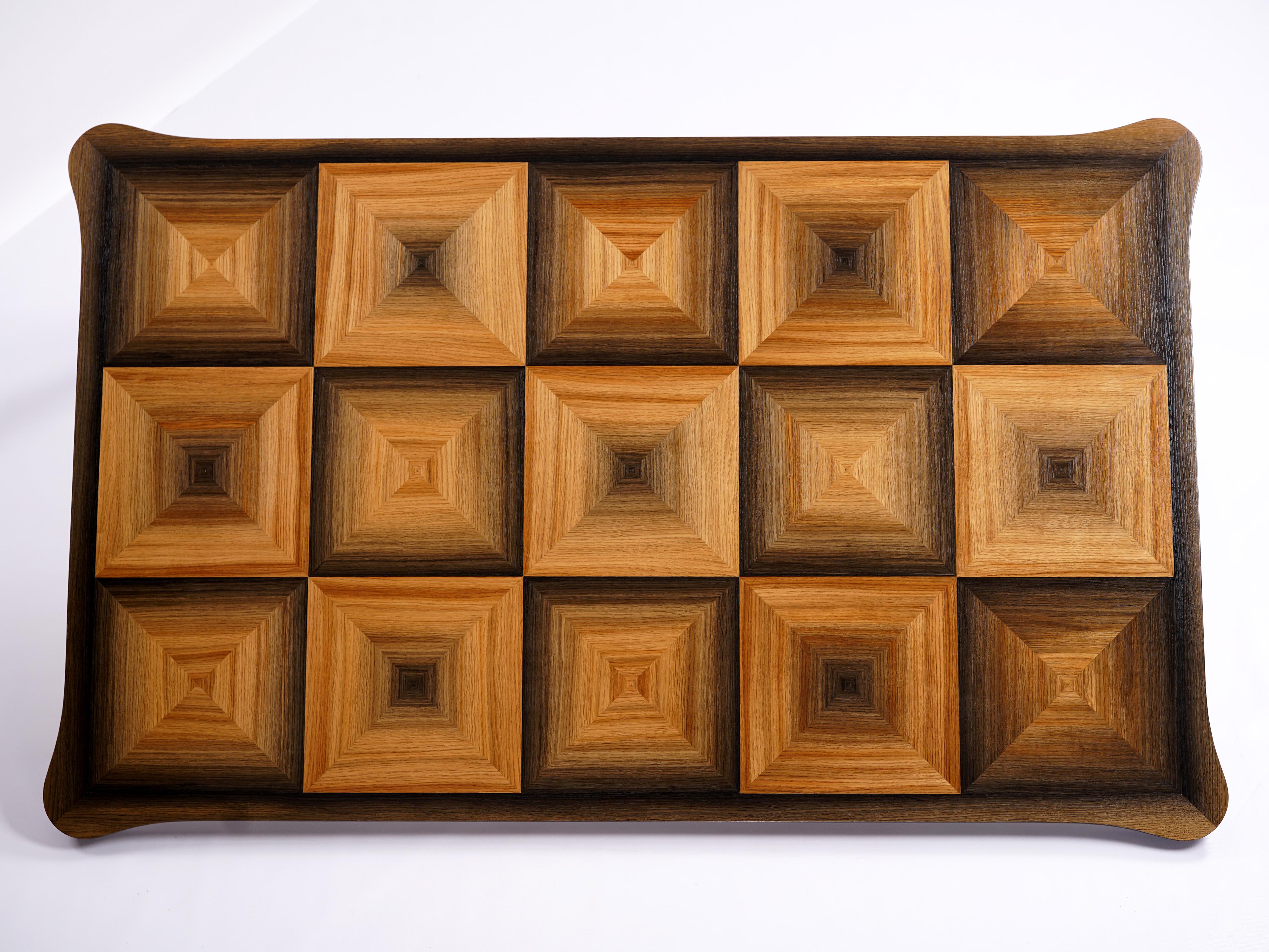 Modern Infinity Squares-Table in 1, 200 Year Old Bog Oak with Hand-Turned Legs For Sale