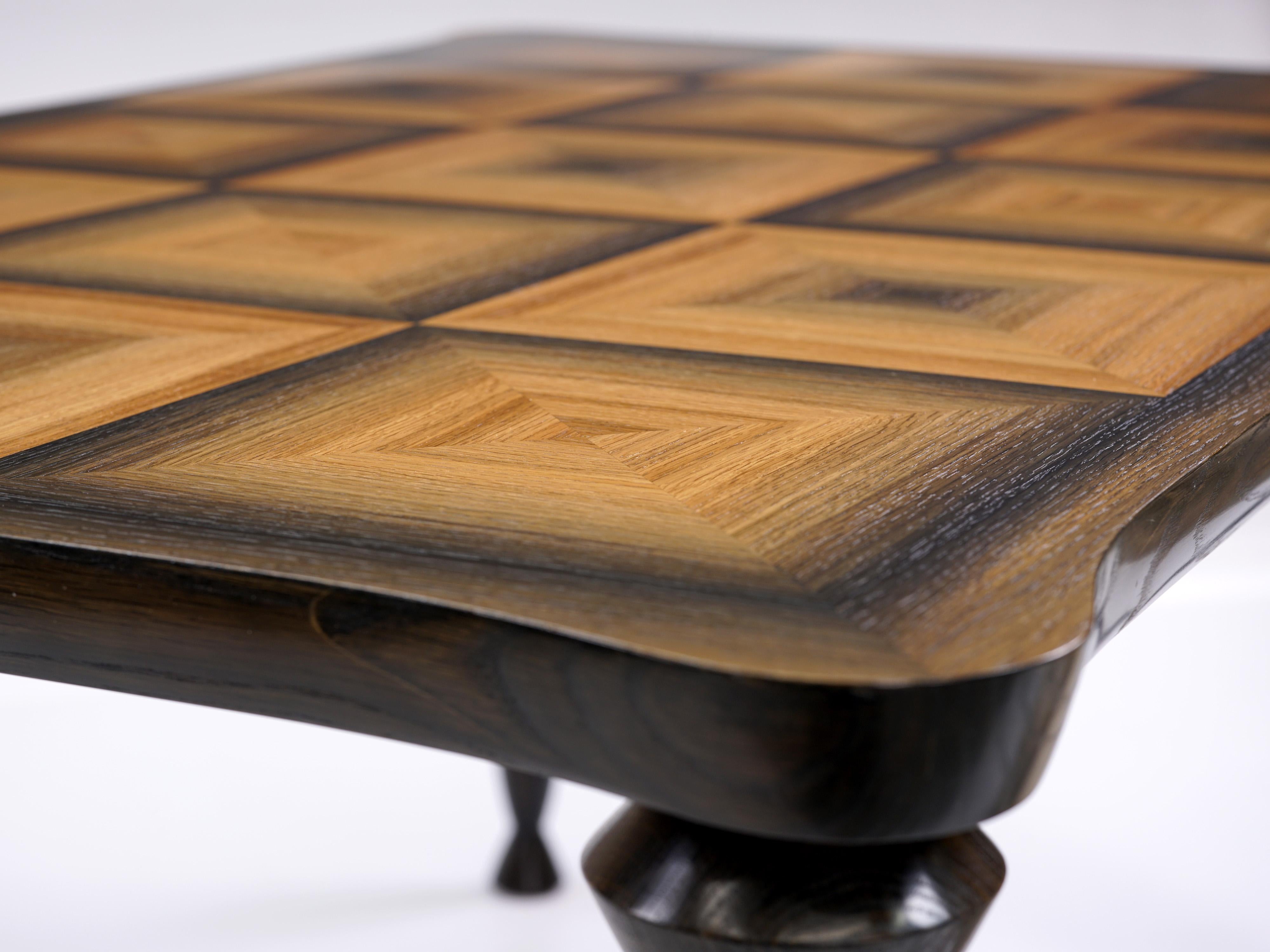 Infinity Squares-Table in 1, 200 Year Old Bog Oak with Hand-Turned Legs In New Condition For Sale In Hoboken, NJ